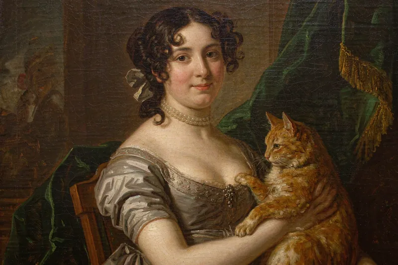 Oil Painting style — AI-generated sample of a woman with her ginger cat